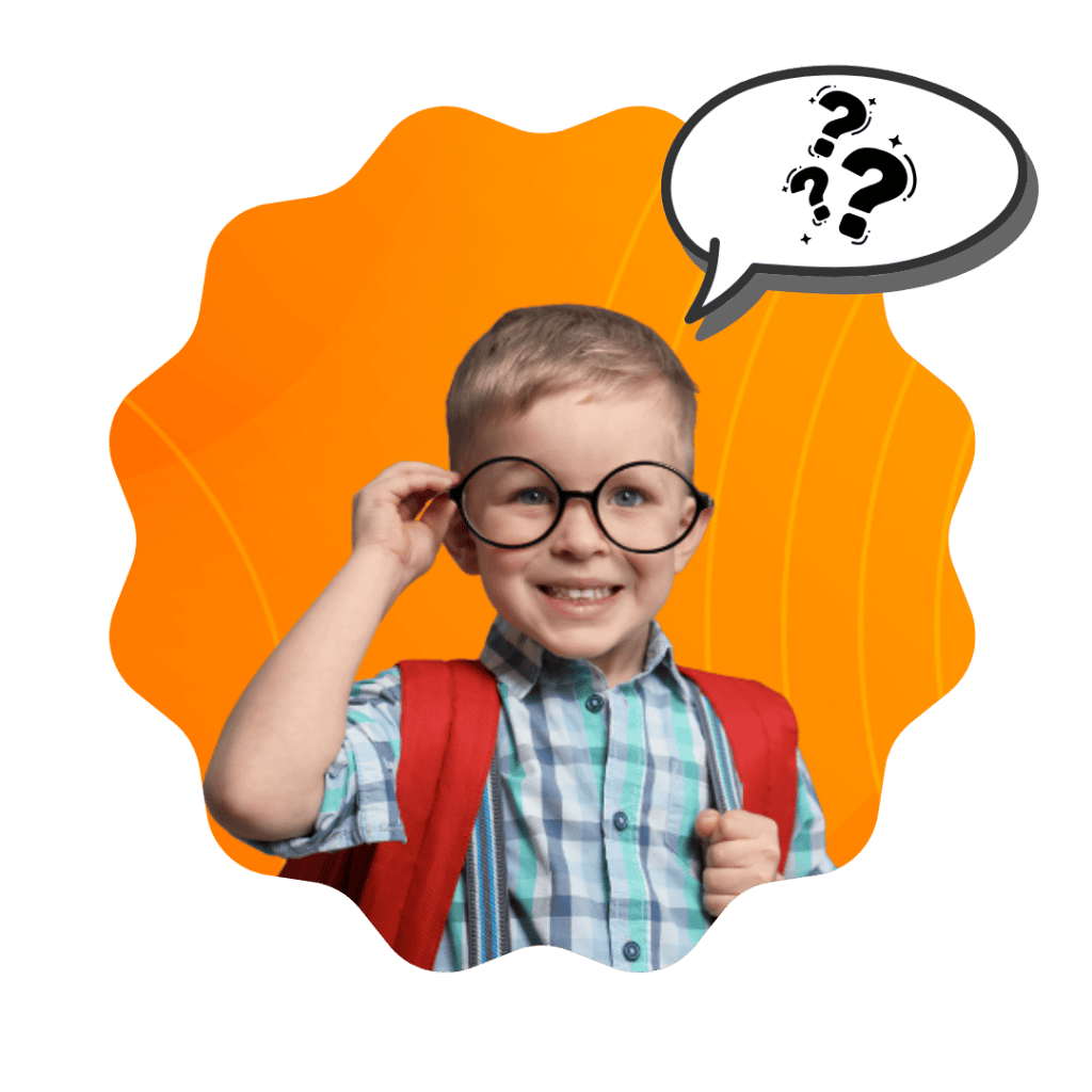 Uśmiechnięte dziecko z plecakiem i okularami symbolizujące trudności w komunikacji